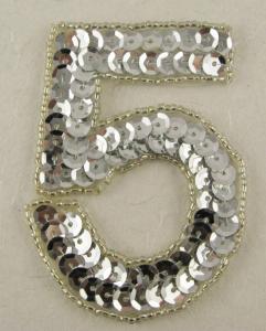 Numero 5 con paillettes argento