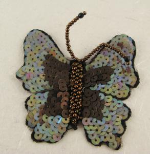 Farfalla con paillettes e perline marrone