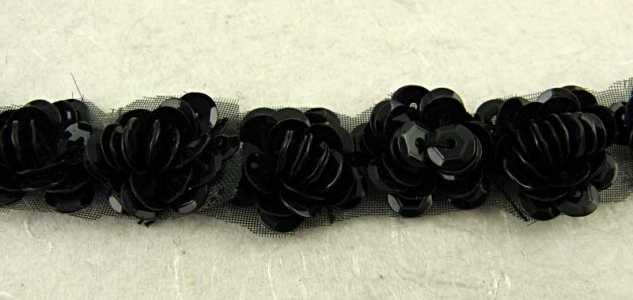Passamaneria rose di paillettes nera
