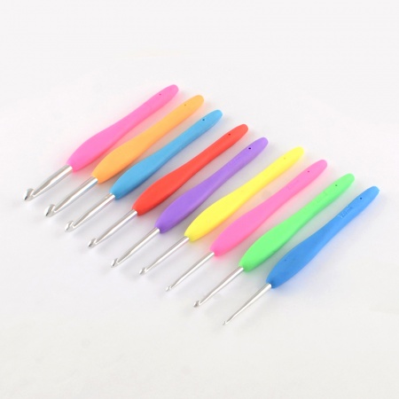 Set Di 3 Uncinetti Ergonomici 5,0 - 5,5 - 6,0 Mm | Ferri Da Maglia Con Impugnatura Morbida In Gomma, Colorati (Rosa, Arancione, Verde), Per Lana E Cotone