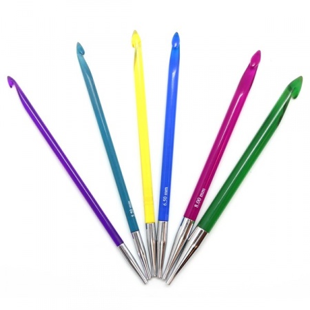 11 Uncinetti Tunisini Colorati In Alluminio – Set Da 2 A 8 Mm, Manici Intrecciati